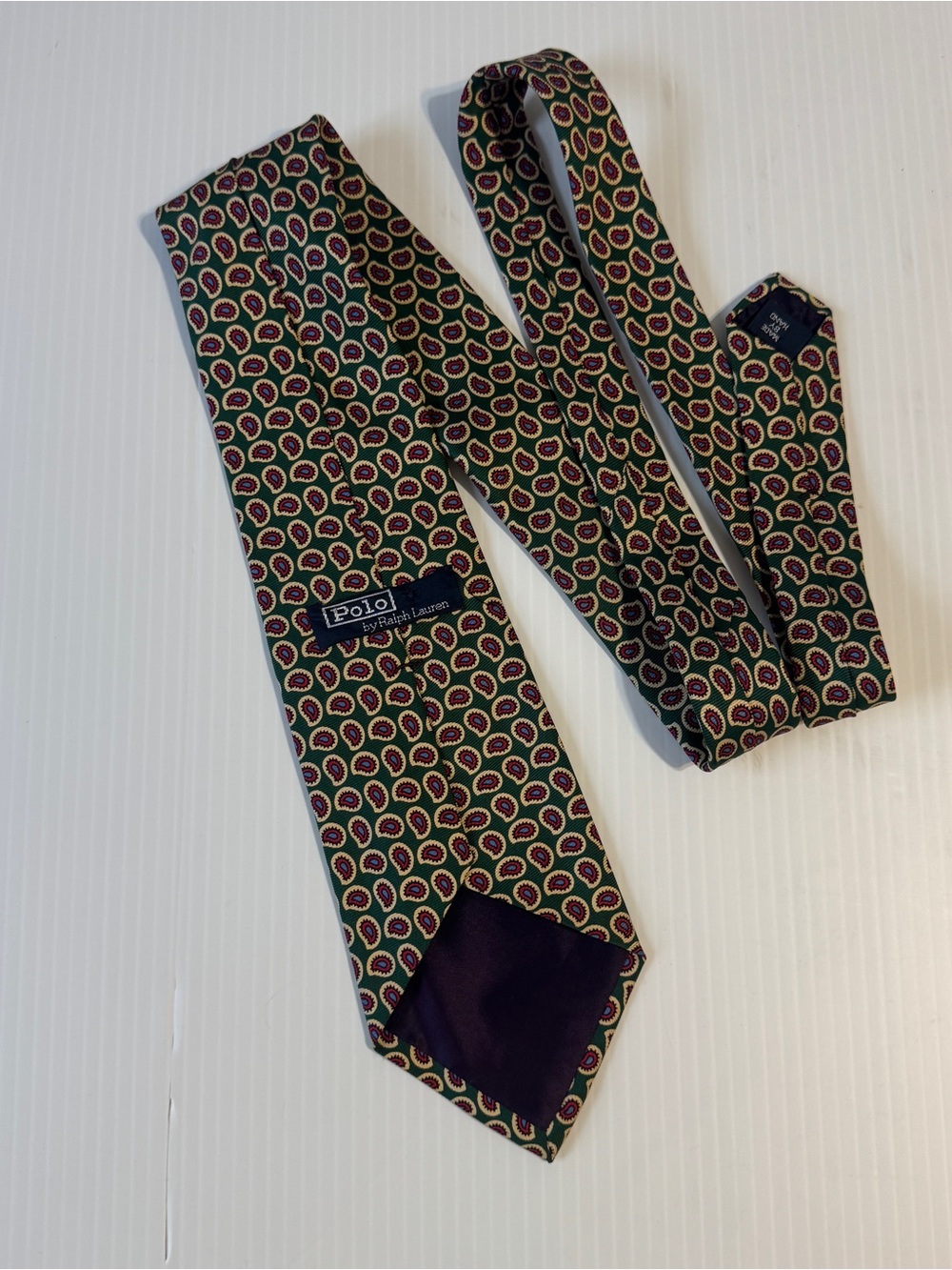 Vintage Polo Ralph Lauren Green Paisley Silk Tie Preppy Old Money Made USA